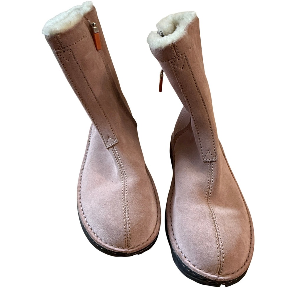 Polo Sport Pink Suede Faux Shearling Lined Ankle Boots Women 8B  AAW14867